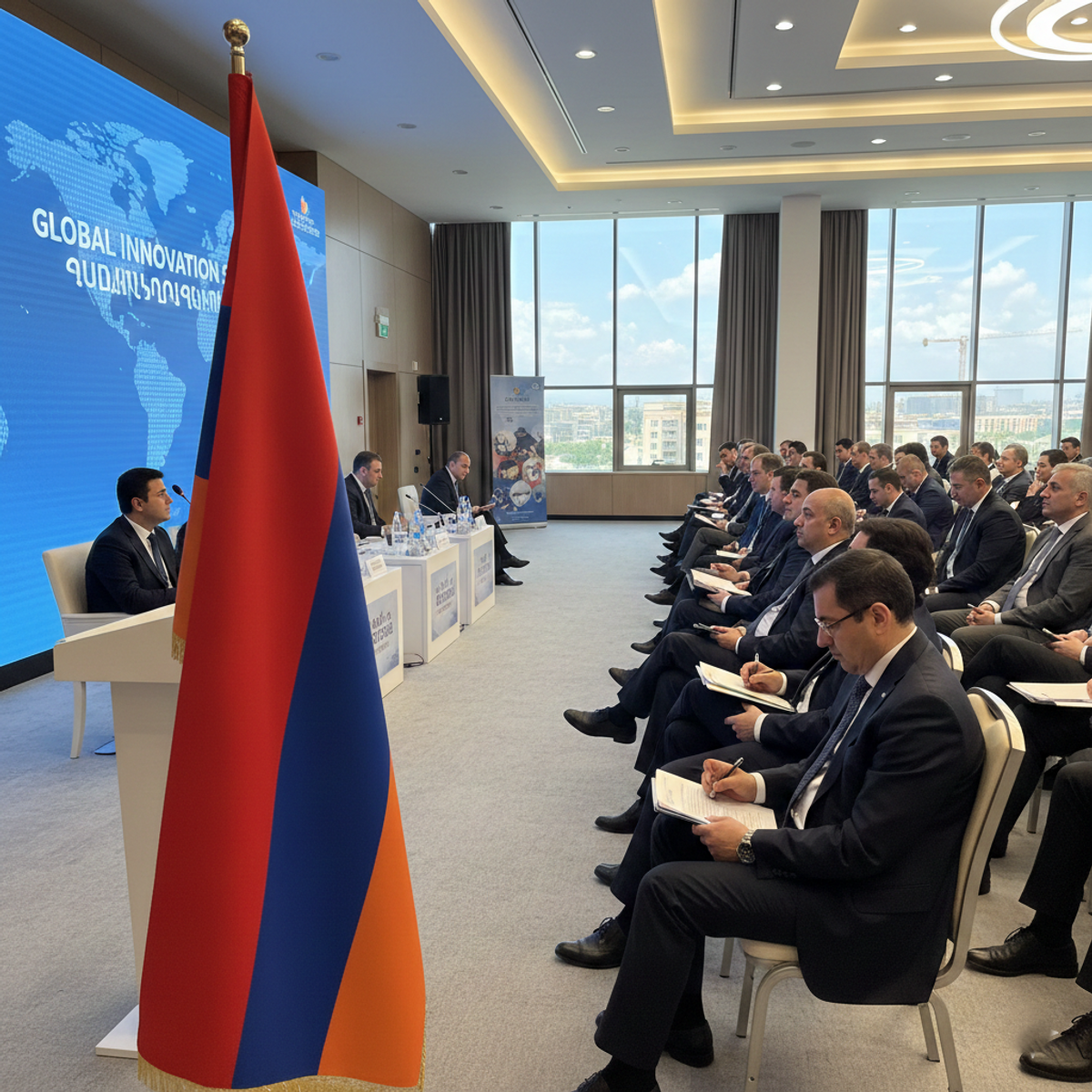 Դրոշ պատվանդանի հետ Երևանում